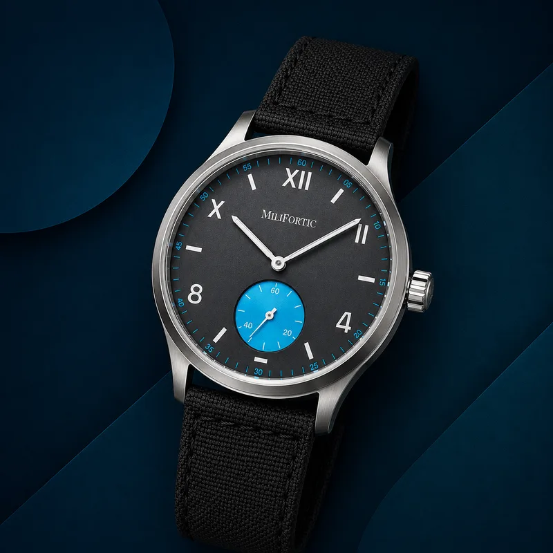 Milifortic S117 dial negro con segundero azul
